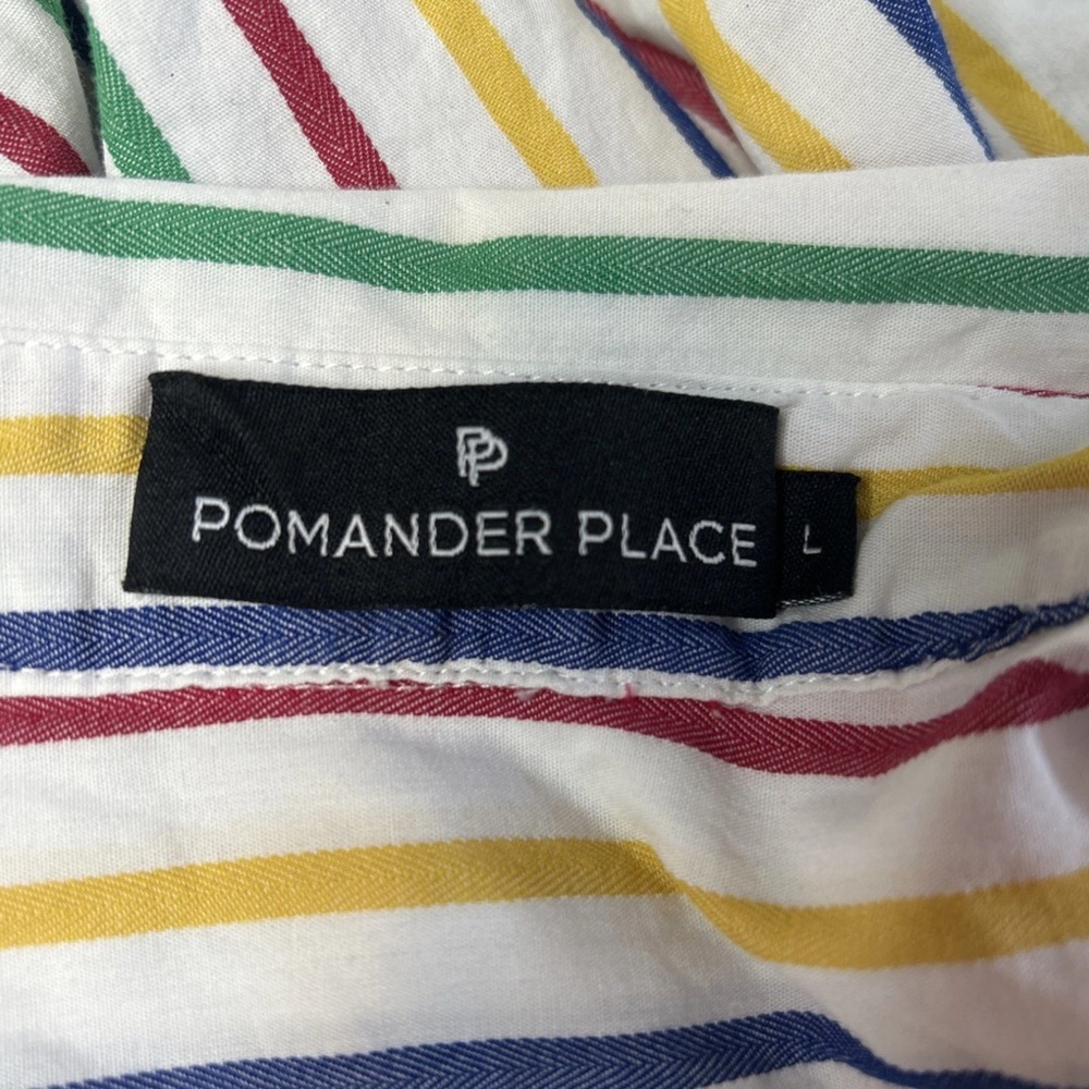 POMANDER PLACE Women's Sz. L Rainbow Striped Adair Boyfriend Shirt - Picture 6 of 10